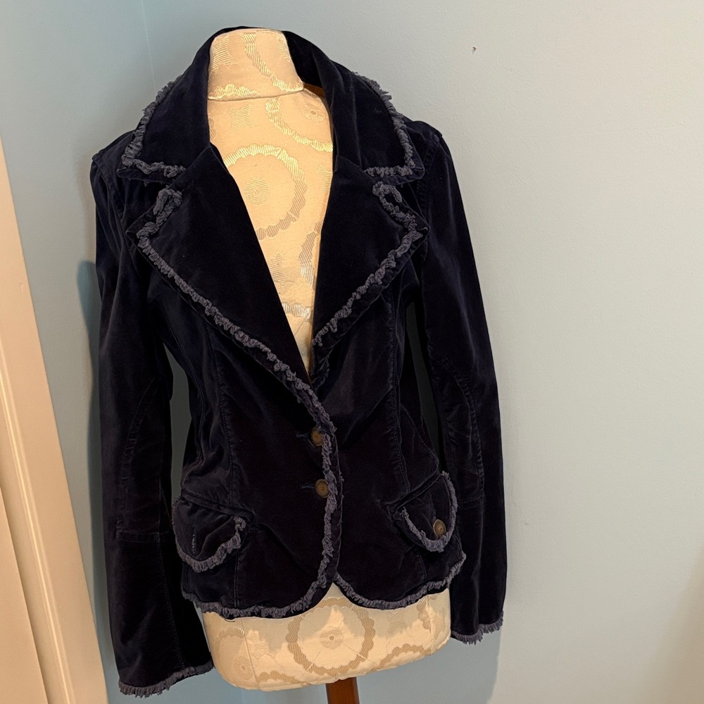 Twill 22 navy blue stretch velvet “pants suit”